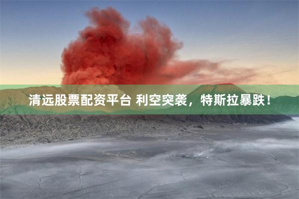 清远股票配资平台 利空突袭，特斯拉暴跌！